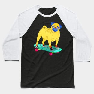 Skater Pug Baseball T-Shirt